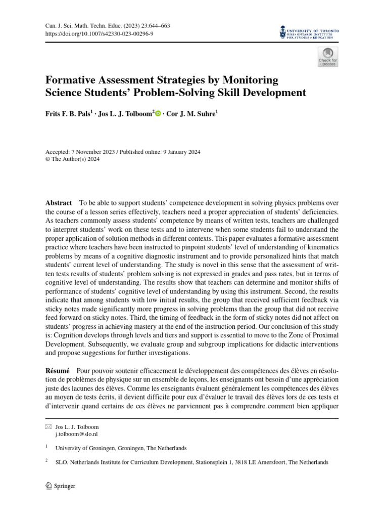 Formative Assessment in Physics Problem Solving | PDF | Learning ...