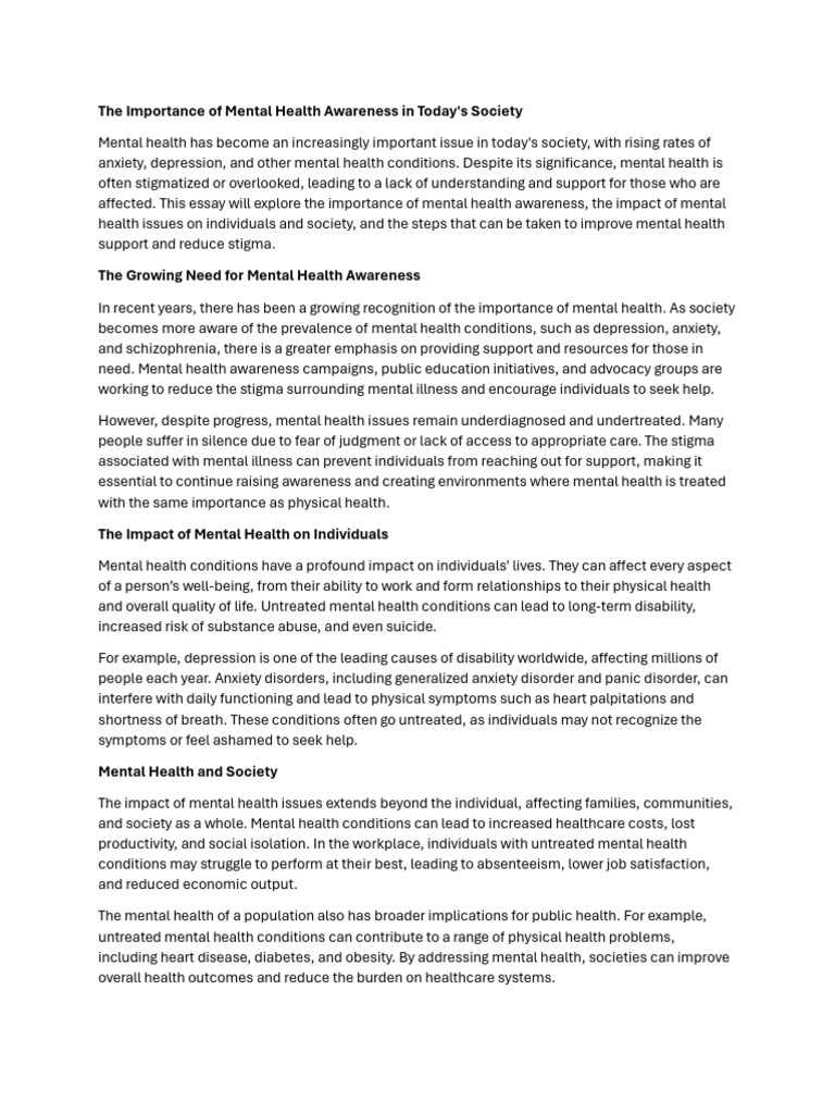 Mental Health Awareness in Society | PDF | Mental Health | Mental Disorder