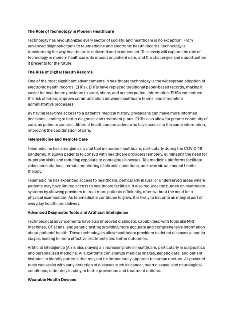 Technology's Impact on Modern Healthcare | PDF | Electronic Health ...