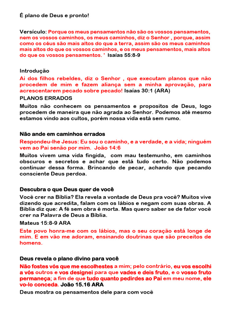 Planos de Deus para Sua Vida | PDF