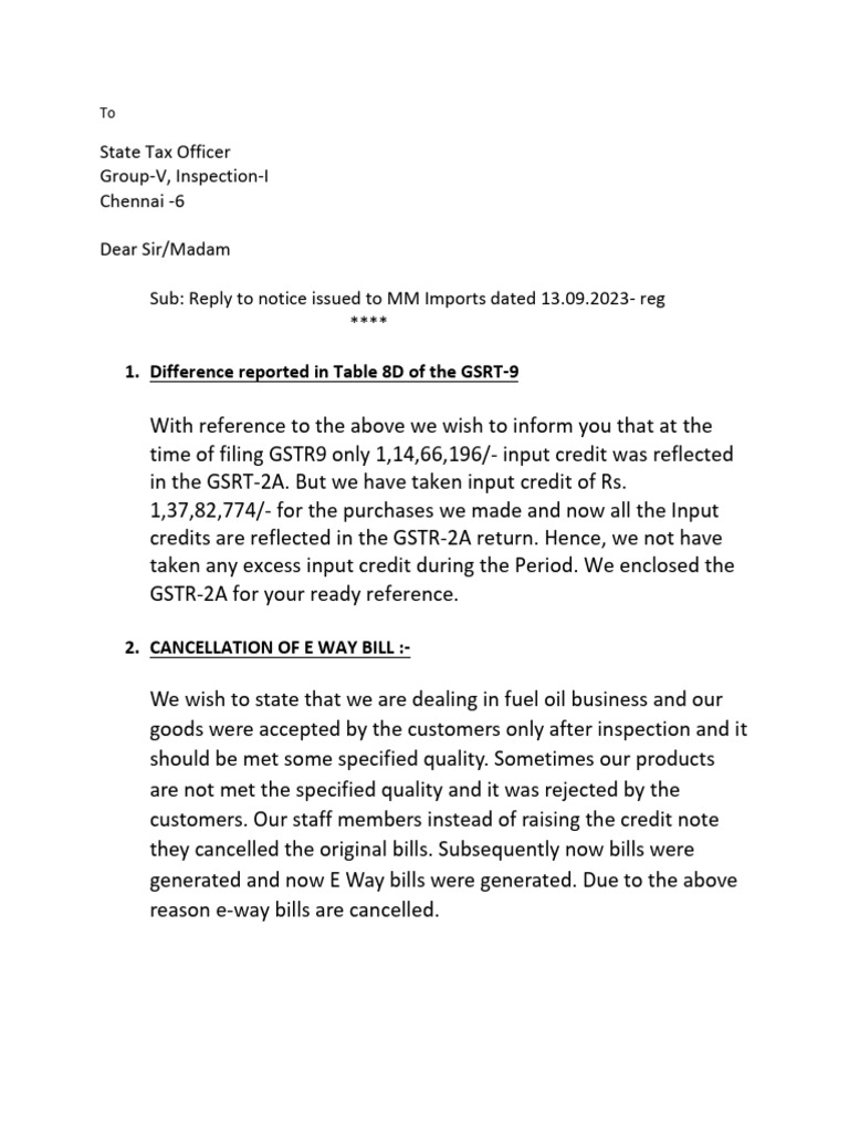 Response to GST Notice for MM Imports | PDF