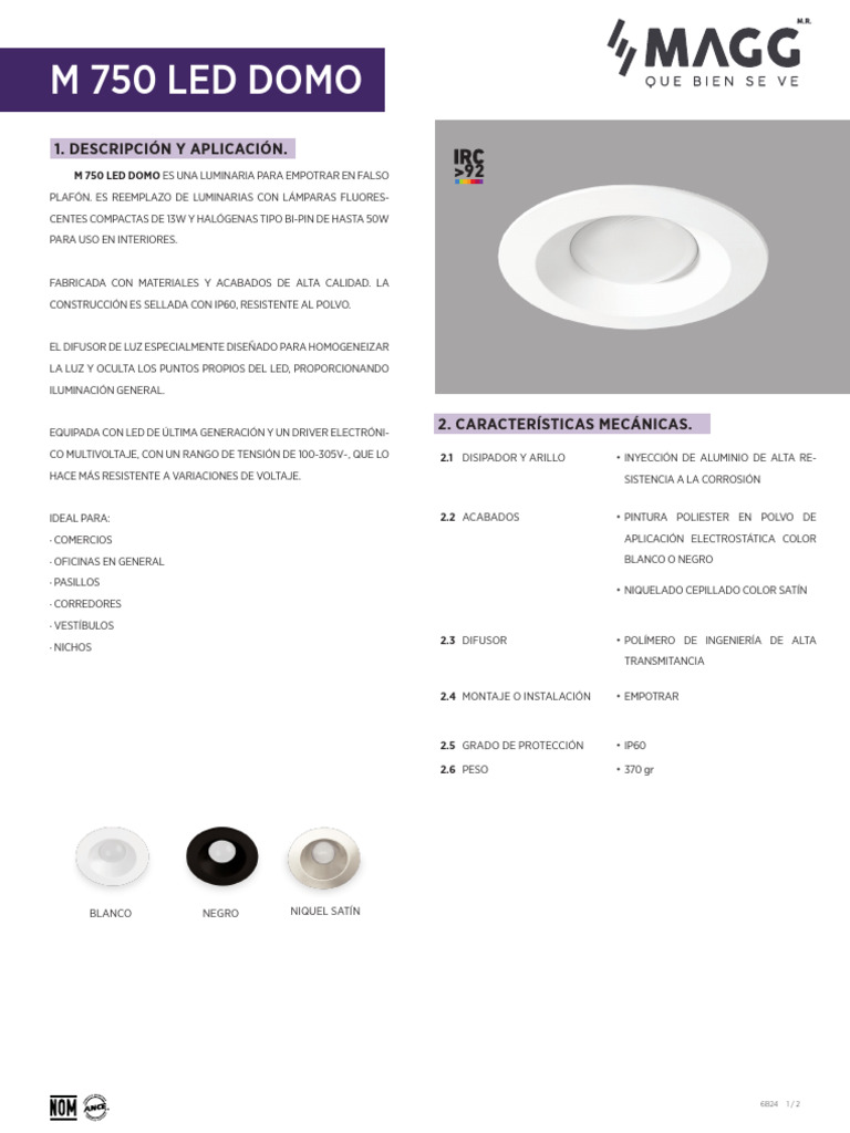 Versatilidad del M 750 LED Domo | PDF | Diodo emisor de luz | Electricidad