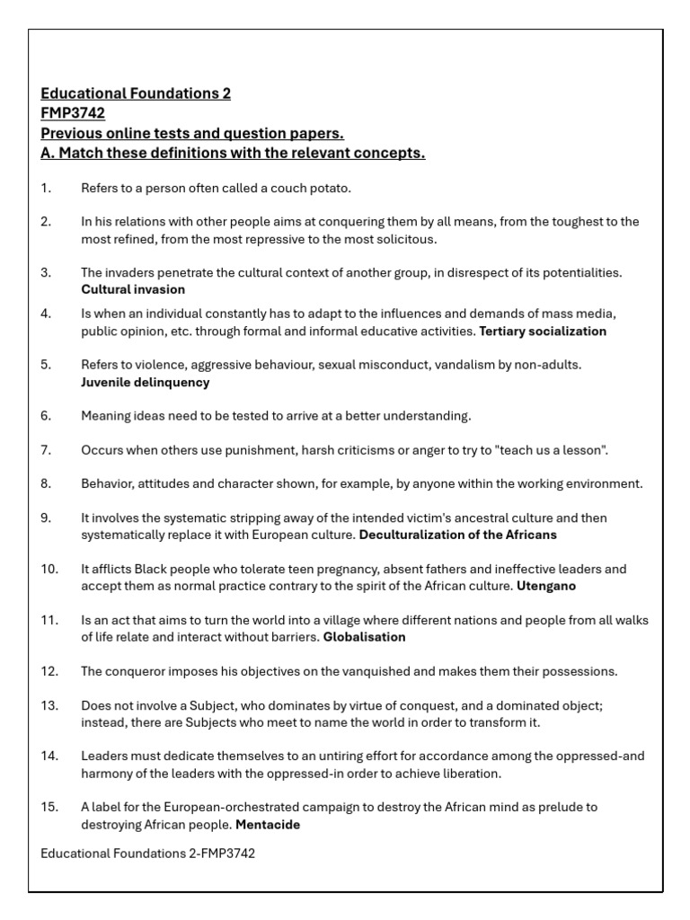 Educational Foundations 2-Possible Questions 2024 | PDF | Metaphysics ...