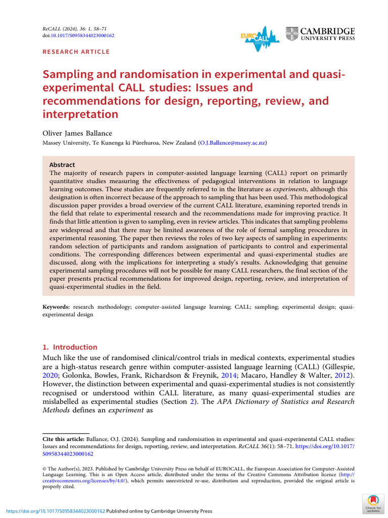 Sampling and Randomisation in Experimental and Quasi Experimental Call ...