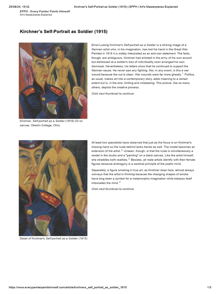 Kirchner's Self-Portrait As Soldier (1915) - EPPH - Art's Masterpieces ...