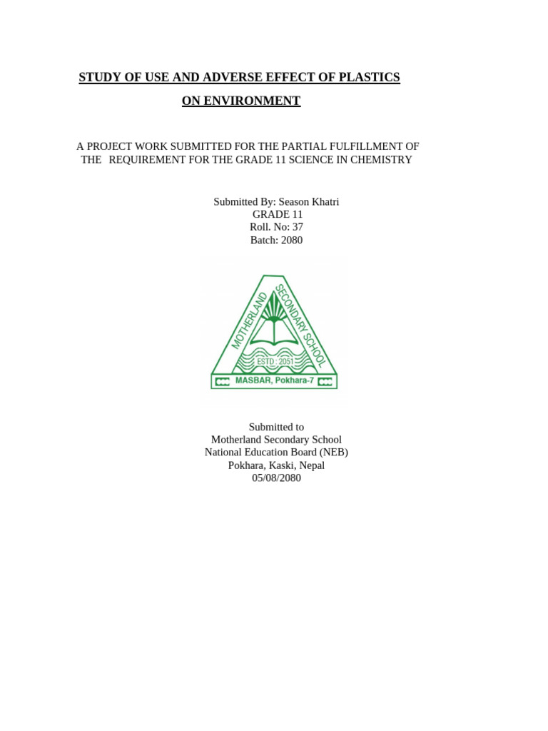 Impact of Plastics on Environment Study | PDF | Polymers | Plastic