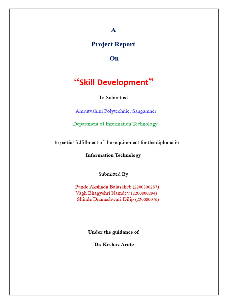 Skill Development Project Report IT | PDF | Entrepreneurship | Literacy