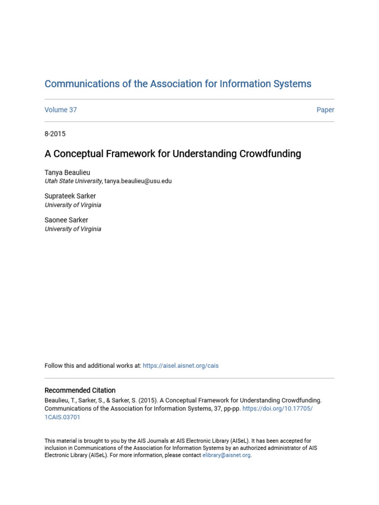 A Conceptual Framework For Understanding Crowdfunding | PDF | Risk ...