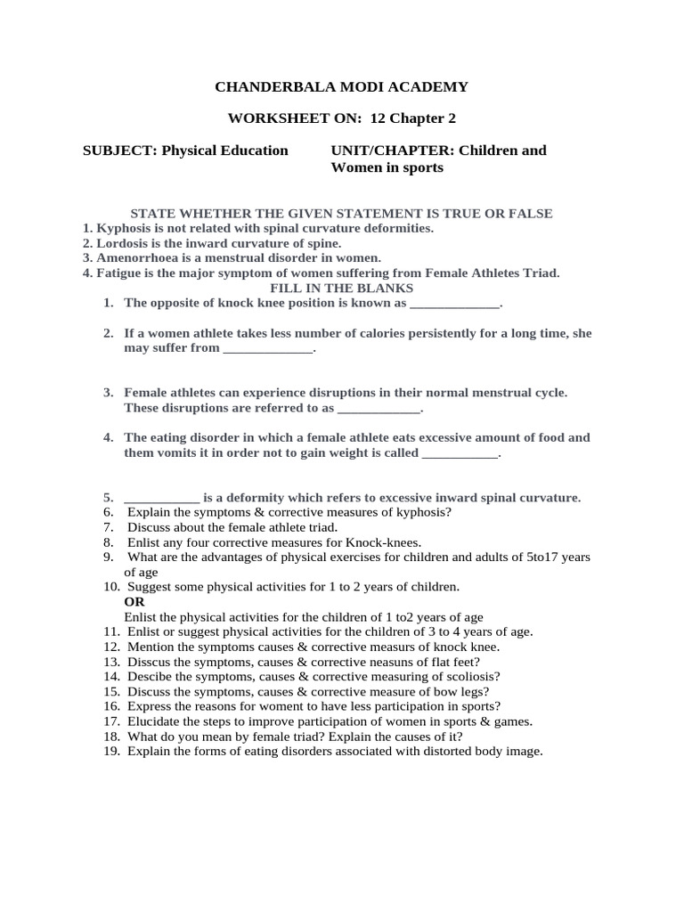 Worksheet Class 12