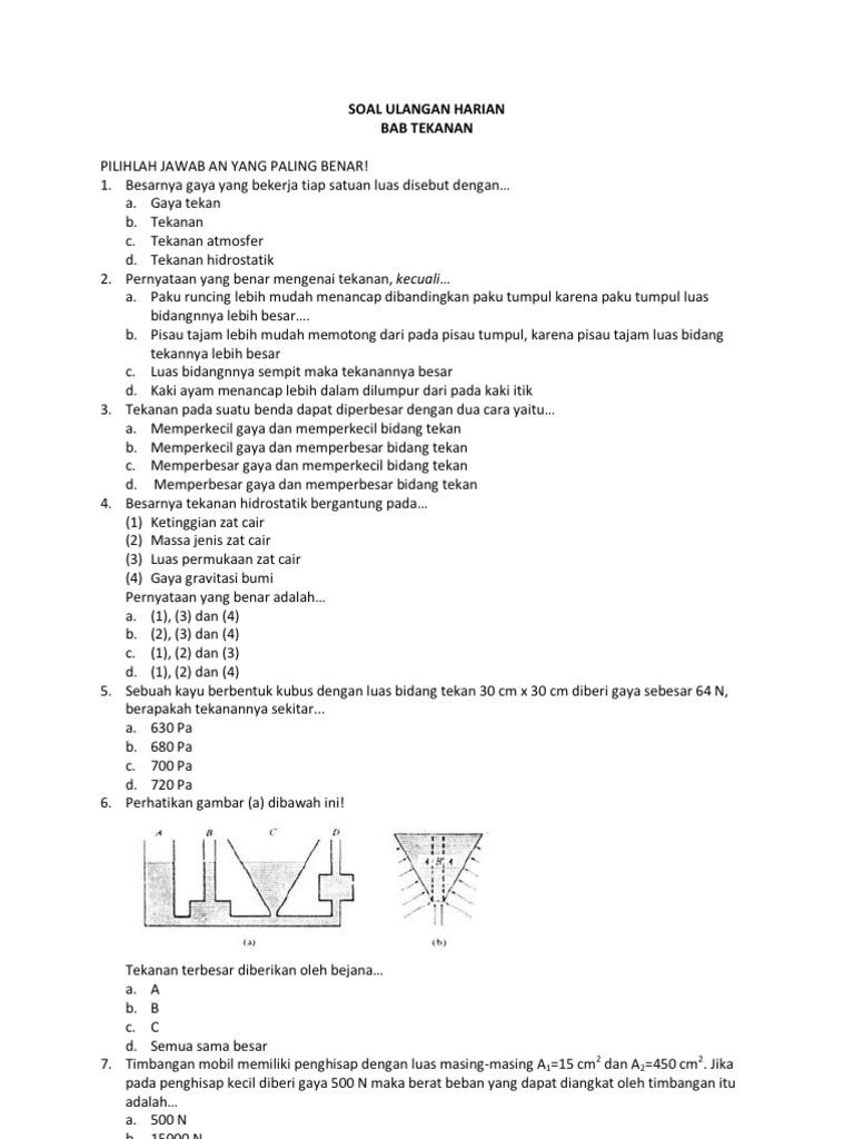 Soal Ulangan Harian Bab Tekanan