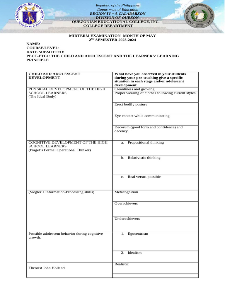 Pec Ftc1 Class Observation | PDF | Adolescence | Social Psychology