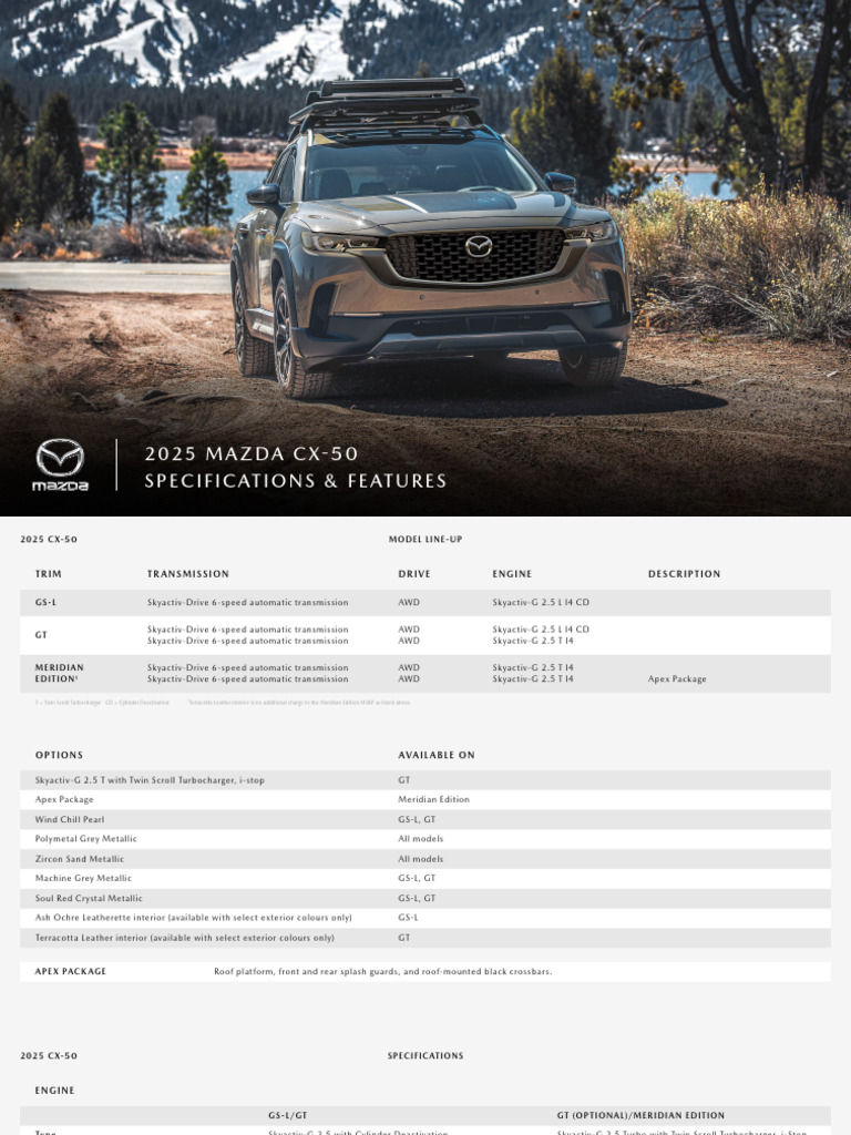 2025 Mazda CX 50 Specs en PDF Anti Lock Braking System Motor Vehicle