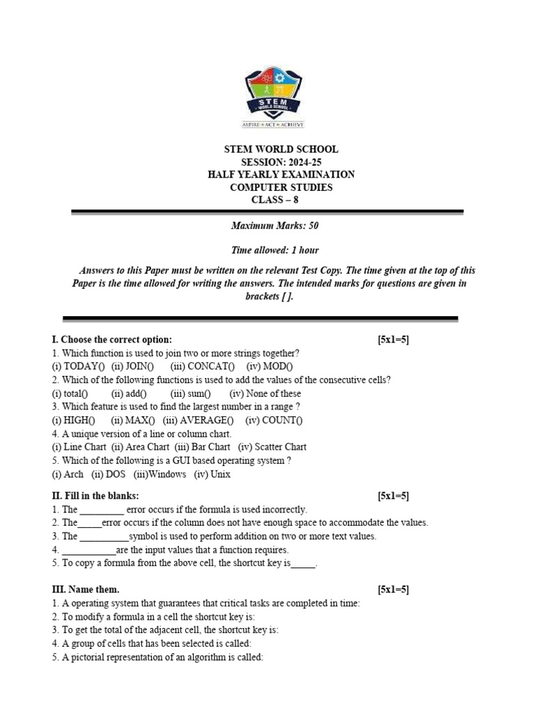Computer Studies 2024 25 Question Paper Pdf Algorithms Computing
