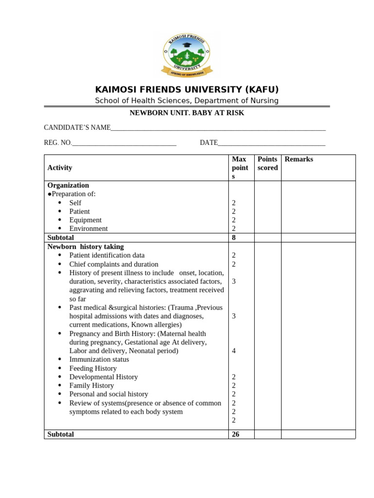 NUR 222 Paediatric Practical Assessment Form | PDF | Physical ...