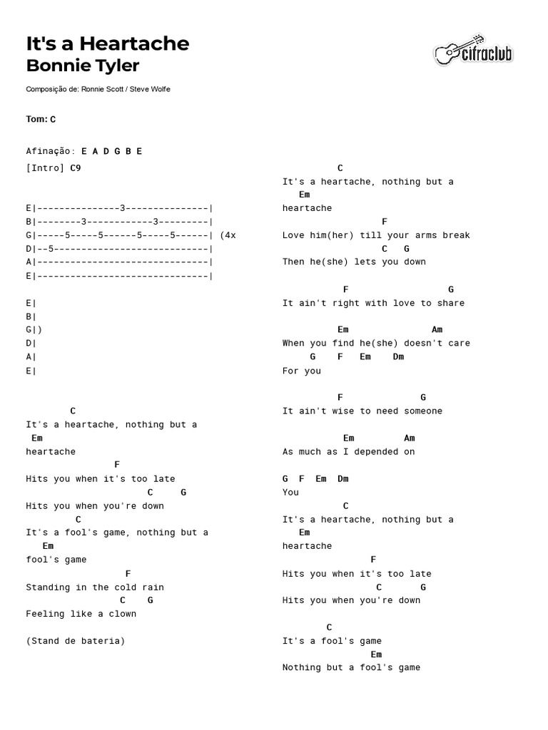 Cifra Club - Bonnie Tyler - It's A Heartache | PDF | British Music ...