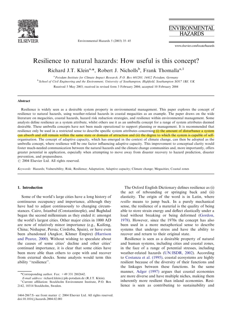 Resilience to Natural Hazards in Megacities | PDF | Ecological ...