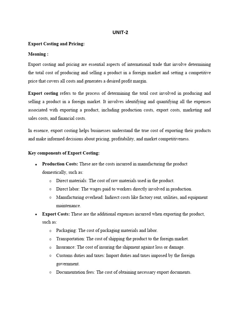 Export Costing and Pricing Essentials | PDF | Letter Of Credit | Pricing