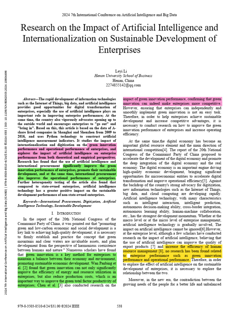 AI and Internationalization in Sustainable Enterprises | PDF ...