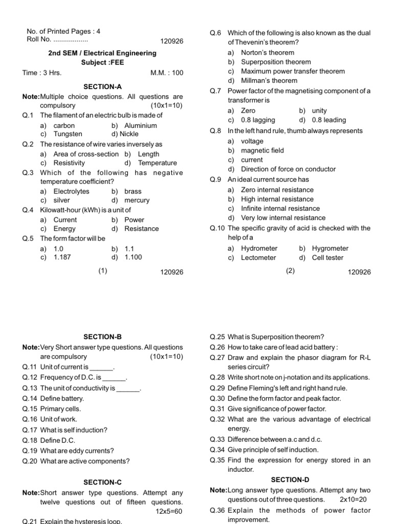Subject fee 2nd sem electrical engineering pdf electrical