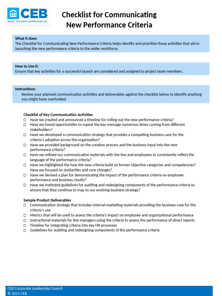 New Performance Criteria Communication Checklist | PDF