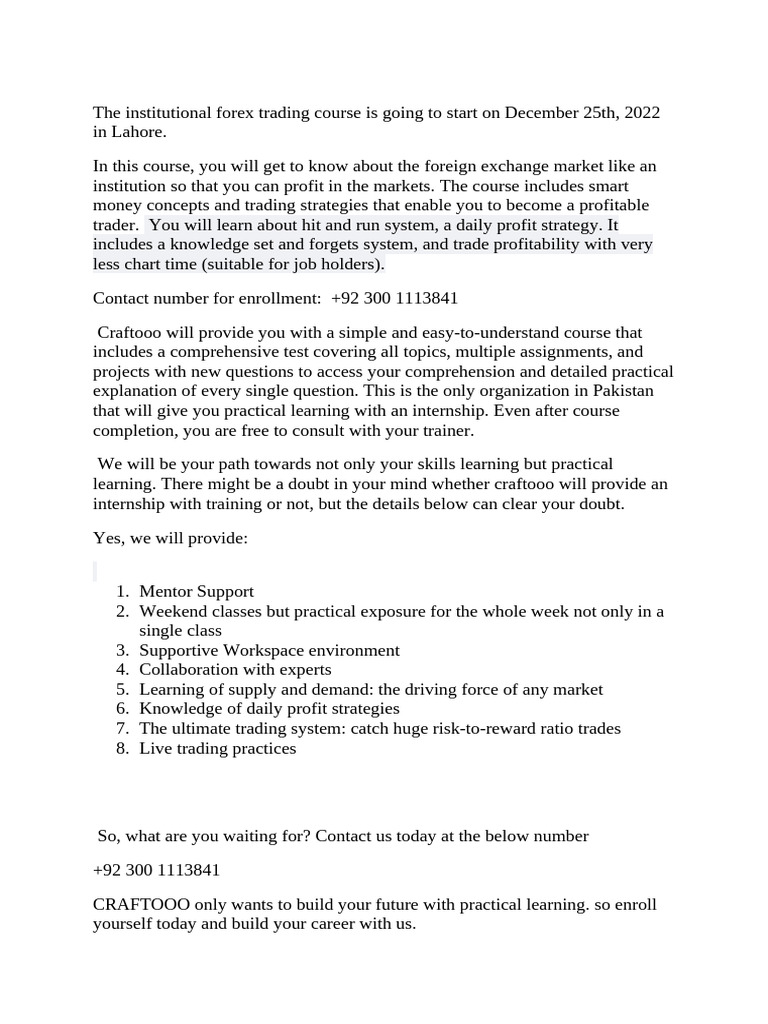 Forex Trading Course in Lahore 2022 | PDF