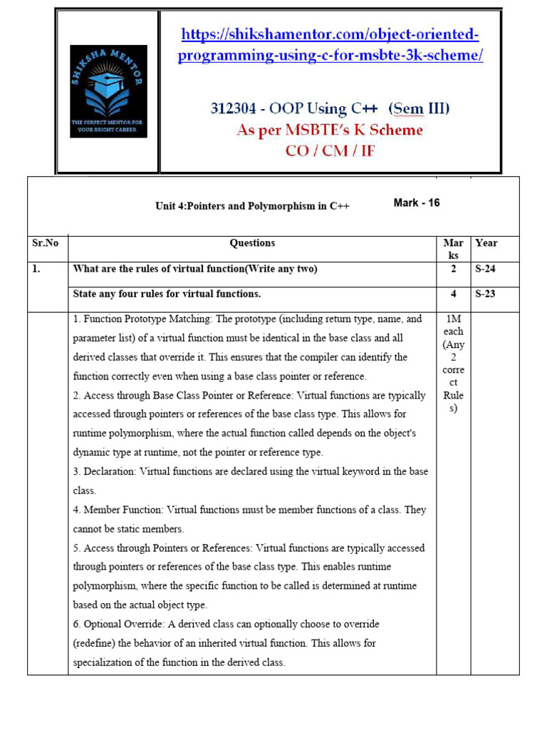 Pointers and Polymorphism in C++ | PDF | Inheritance (Object Oriented ...