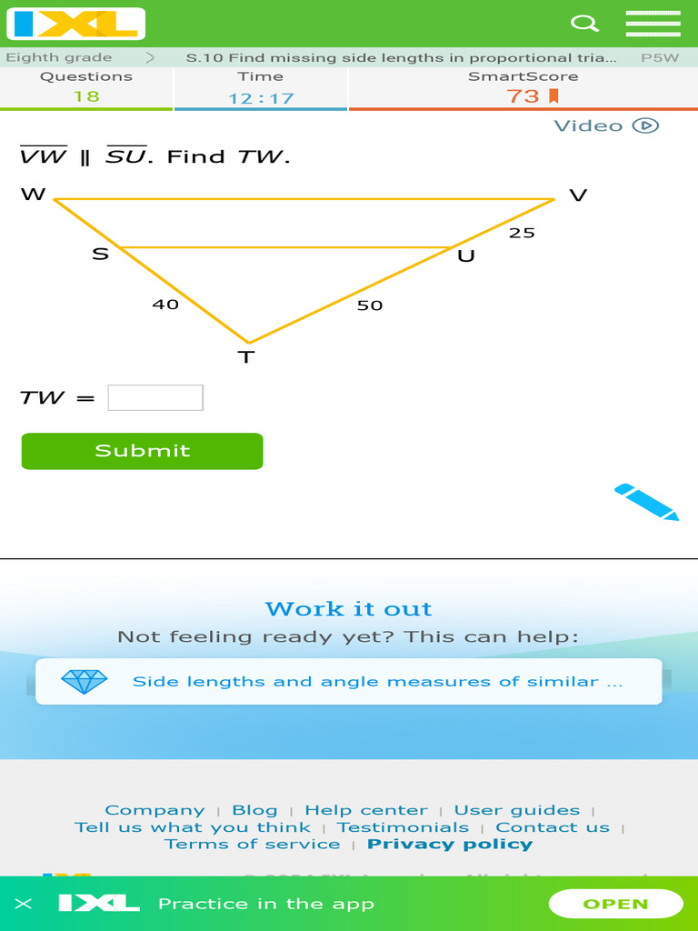 IXL Find Missing Side Lengths in Proportional Triangles 8th Grade Math ...