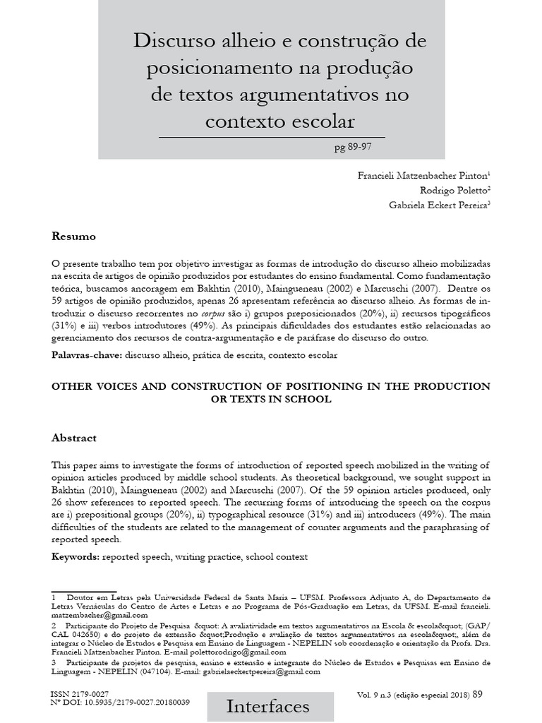 Discurso Alheio em Textos Escolares | PDF | Discurso | Comunicação humana