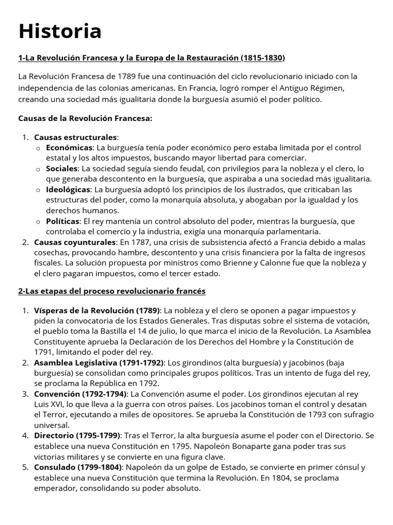 Historia | PDF | Primer imperio francés | revolución Francesa