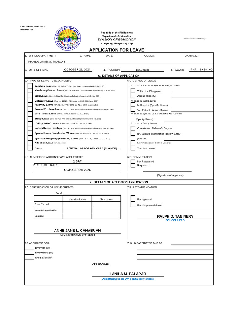 Civil Service Leave Application Form | PDF | Parental Leave | Sick Leave