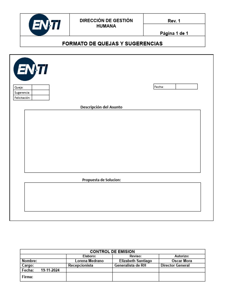 Formato de Quejas y Sugerencias | PDF