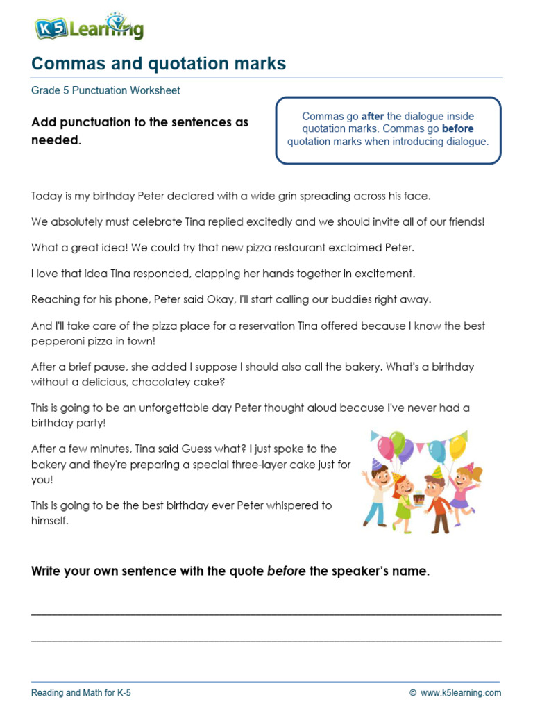 Commas and Quotation Marks Worksheet | PDF