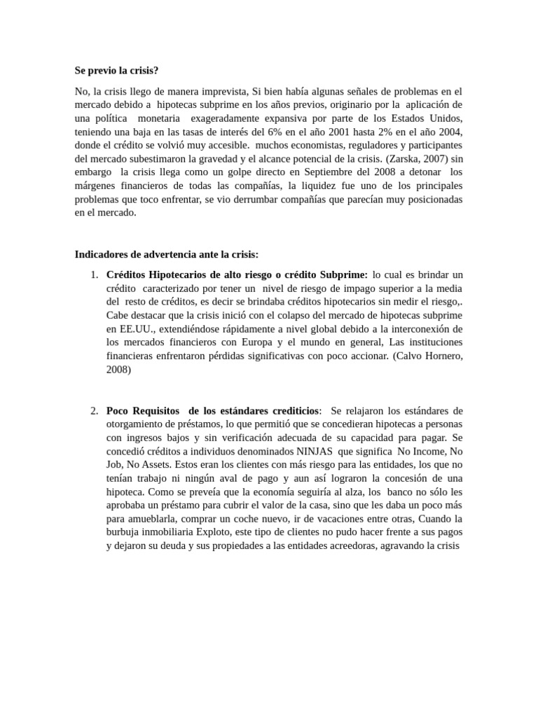 Causas y advertencias de la crisis 2008 | PDF | Deuda | Valoración de ...