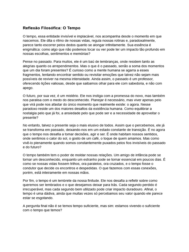 Reflexões sobre o Tempo e a Existência | PDF | Tempo