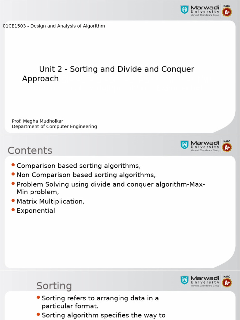 Unit 2 - Sorting and Divide and Conquer Approach | PDF | Computer ...