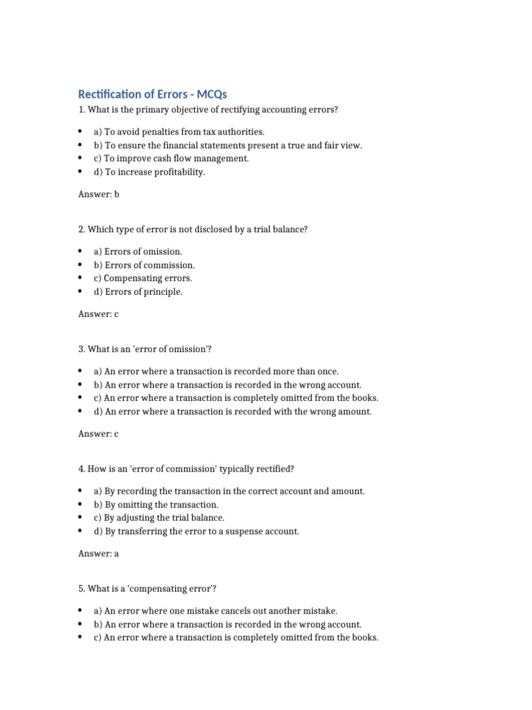 Rectification of Errors MCQs | PDF | Expense | Error