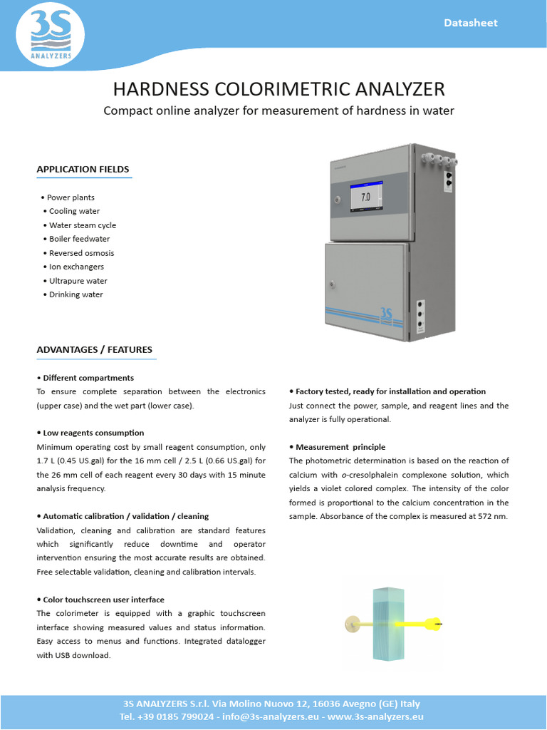 Hardness Colorimetric Analyzer Datasheet | PDF | Parts Per Notation ...