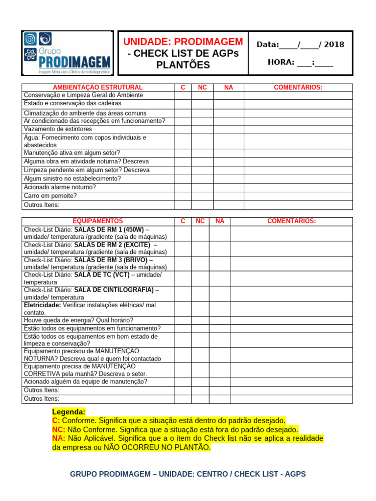 Check List de AGPs - Prodimagem 2018 | PDF | Umidade
