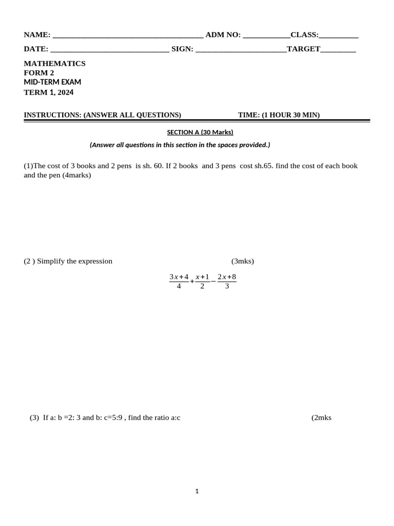 Mathematics f2 Exam | PDF | Mathematics