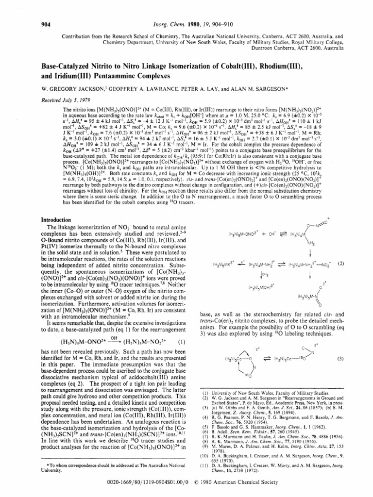 Base-Catalyzed Isomerization of Nitrito | PDF | Coordination Complex ...