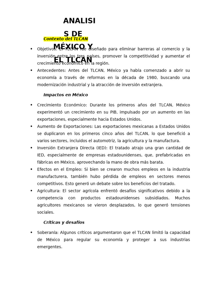 Contexto Del TLCAN | PDF | Tratado de Libre Comercio Norteamericano ...
