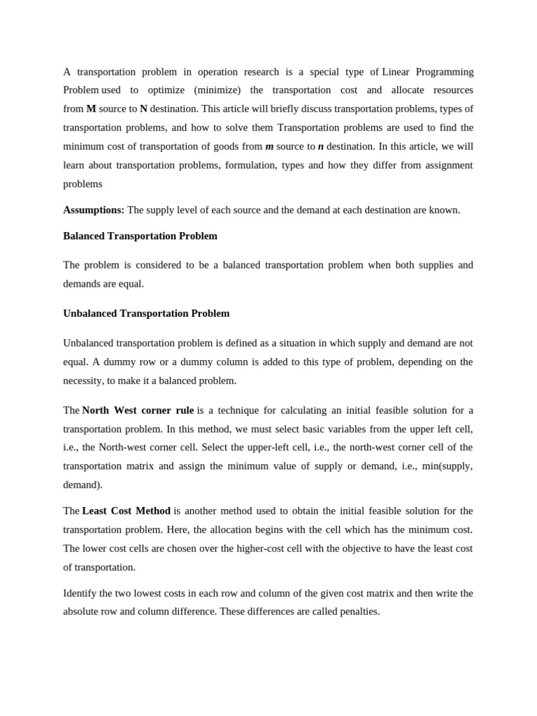 A Transportation Problem in Operation Research Is A Special Type of | PDF