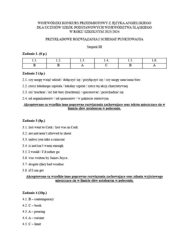 Ang III Stopien Klucz Final | PDF