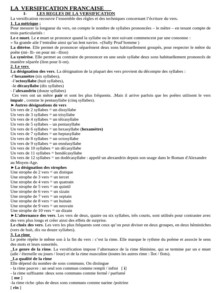 Règles de la versification française | PDF | Rime dans la poésie ...