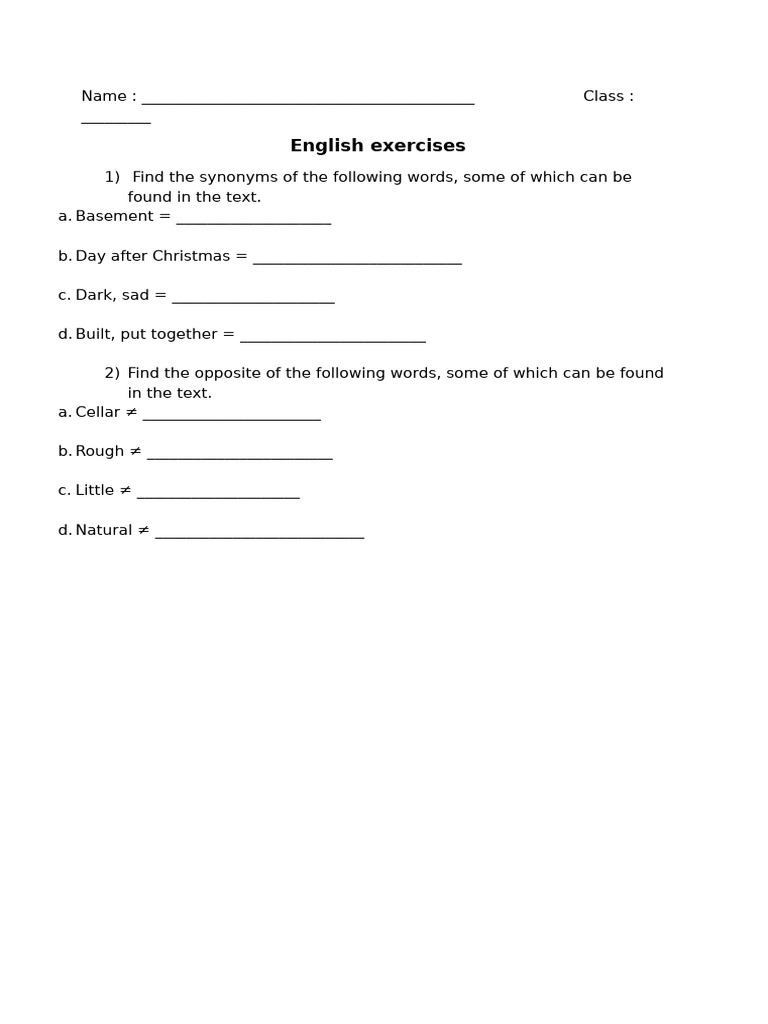 English Exercice Sheet | PDF