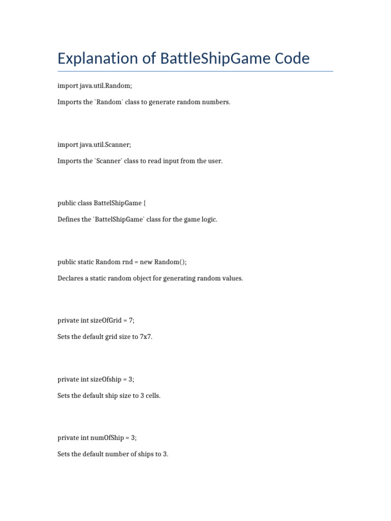 BattleShip Game Java Code Guide | PDF
