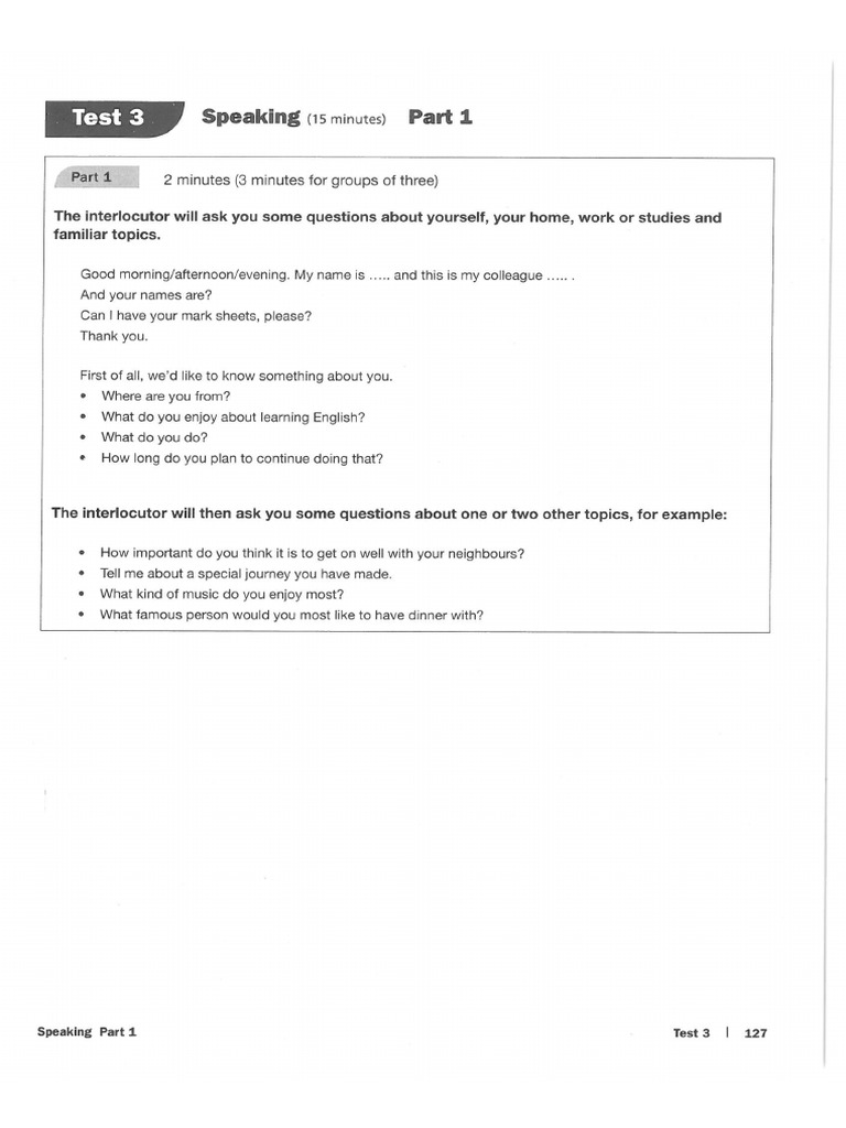 Test 3 - Speaking - Questions | PDF