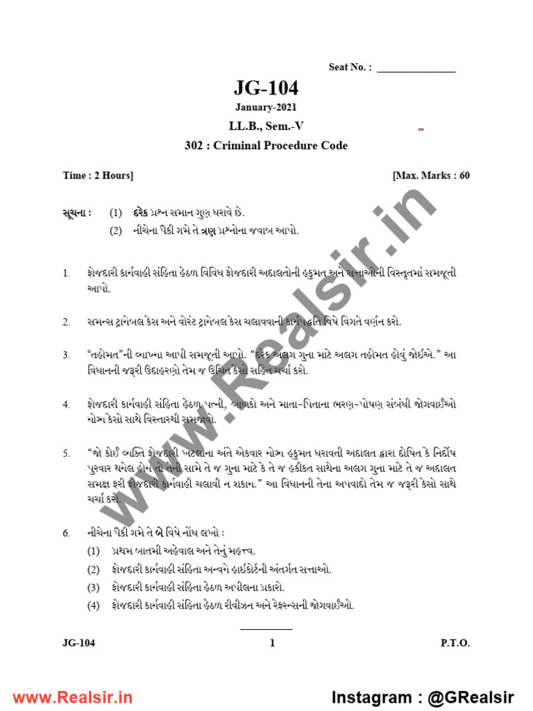Criminal Procedure Code Exam Guide | PDF | Criminal Procedure In South ...