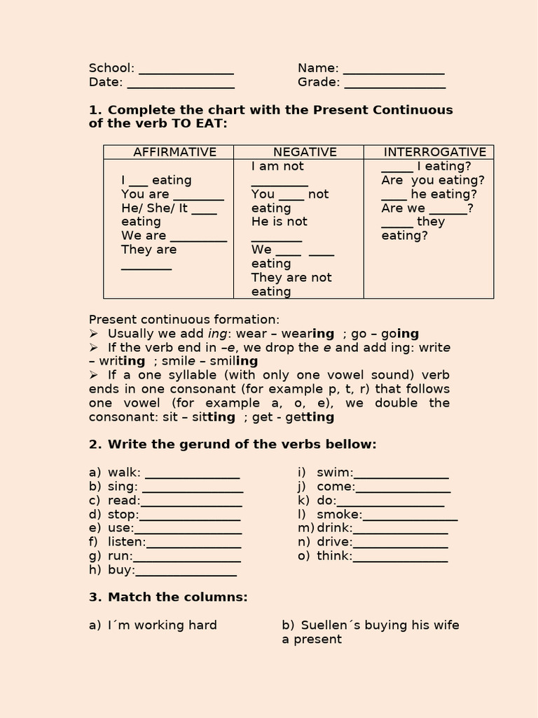 Present Continuous Tense Fun Activities Games - 35907 | PDF