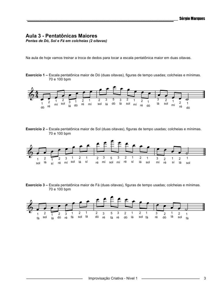 Aula 3 - Pentas Maiores - Do, Sol e Fa (2 Oitavas) | PDF | Escala ...